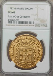 購入者様キャンセルにつき再掲載 激レア 超大型金貨 1727年ブラジル 20000レイス NGC MS63