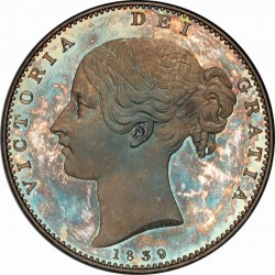 ダントツの単独トップ 1839年 英国 ヤング・ヴィクトリア プルーフクラウン銀貨 PCGS PR67 CAMEO