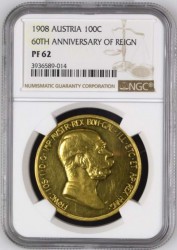 1908年 オーストリア 100コロナ金貨 雲上の女神 NGC PF62