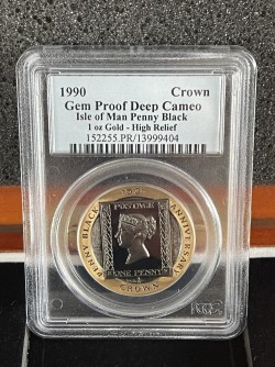 3が日だけ販売 1990年 マン島 ペニーブラック1オンスハイリリーフ金貨 PCGS GEM Proof