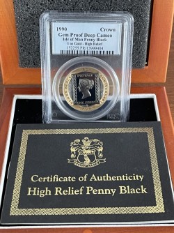 3が日だけ販売 1990年 マン島 ペニーブラック1オンスハイリリーフ金貨 PCGS GEM Proof