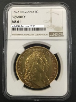 価格交渉歓迎！！ 1692年 英国 ウィリアム＆メアリー5ギニー金貨 NGC MS61