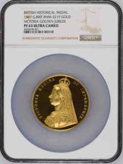 大型メダルでウルトラカメオ！！1887年ヴィクトリア・ゴールデンジュビリーの大型ゴールドメダル NGC PF63UC