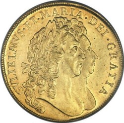 PCGS最高鑑定 1694年 英国 ウィリアム＆メアリー5ギニー金貨 PCGS AU58