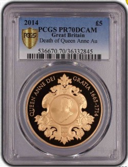 2014年アン女王300周年記念5ポンドプルーフ金貨 PCGS PR70DCAM