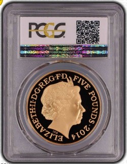 2014年アン女王300周年記念5ポンドプルーフ金貨 PCGS PR70DCAM