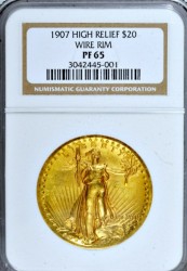 滅多に出ない 1907年 米国 セントゴーデンズ ハイリリーフ金貨 NGC PF65