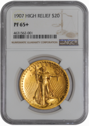 1907年 米国 セントゴーデンズ ハイリリーフ金貨 NGC PF65+