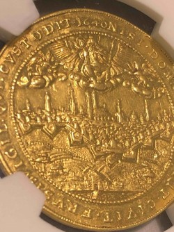 都市景観1640年 ドイツ バイエルン マキシミリアン1世 5ダカット金貨 NGC AU55