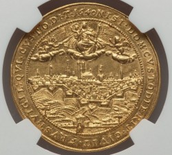 都市景観1640年 ドイツ バイエルン マキシミリアン1世 5ダカット金貨 NGC AU55