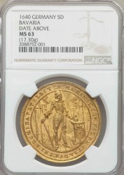 都市景観1640年 ドイツ バイエルン マキシミリアン1世 5ダカット金貨 NGC MS63