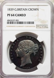 1839 英国 ヤング・ヴィクトリア プルーフクラウン銀貨 NGC PF64 CAMEO 1839 英国 ヤング・ヴィクトリア プルーフクラウン銀貨 NGC PF64 CAMEO