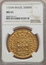 1725-M ブラジル 20000レイス金貨 NGC MS63