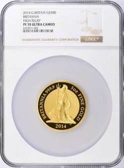 この価格では絶対買えない！ 2014年 英国 ブリタニア 5オンスプルーフ金貨  NGC PF70UC