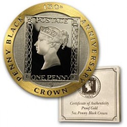 1990年 マン島 ペニーブラック5オンス (155.5グラム) 金貨