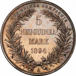 レア プルーフ 1894年 ニューギニー5マルク 極楽鳥 プルーフ銀貨 PCGS PR64