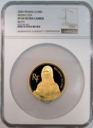 2003年フランス100ユーロ モナリザ 5オンスプルーフ金貨 NGC PF69UC