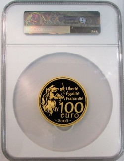 2003年フランス100ユーロ モナリザ 5オンスプルーフ金貨 NGC PF69UC