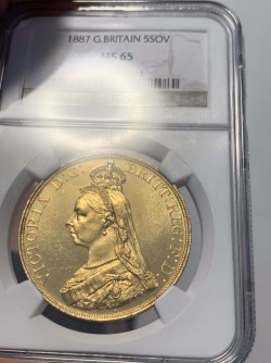 538枚鑑定の3番目 1887年イギリス ヴィクトリア女王 ジュビリー 5ポンド金貨 NGC MS65