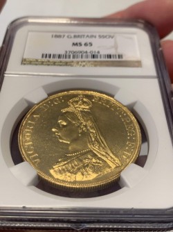 538枚鑑定の3番目 1887年イギリス ヴィクトリア女王 ジュビリー 5ポンド金貨 NGC MS65