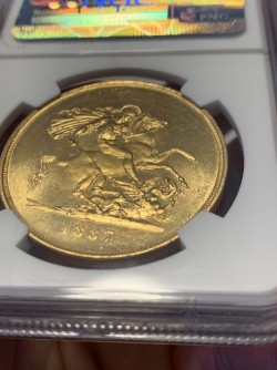 538枚鑑定の3番目 1887年イギリス ヴィクトリア女王 ジュビリー 5ポンド金貨 NGC MS65