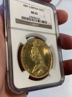 538枚鑑定の3番目 1887年イギリス ヴィクトリア女王 ジュビリー 5ポンド金貨 NGC MS65