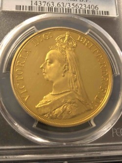 購入者キャンセルにより再販 1887年イギリス ヴィクトリア女王 ジュビリー 5ポンドプルーフ金貨 PCGS PR63DCAM