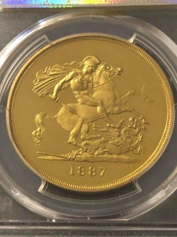 購入者キャンセルにより再販 1887年イギリス ヴィクトリア女王 ジュビリー 5ポンドプルーフ金貨 PCGS PR63DCAM