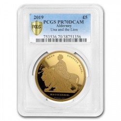 発行400枚 2019年 オルダニー ウナライオン 5ポンドプルーフ金貨 PCGS PR70DCAM