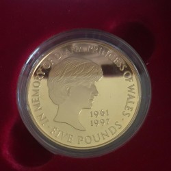 オリジナル箱付き 1999年 英国 ダイアナ妃 妃追悼記念 5ポンド金貨
