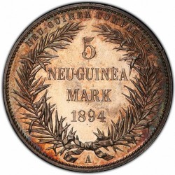 PCGS3番目 レア プルーフ 1894年 ニューギニー5マルク 極楽鳥 プルーフ銀貨 PCGS PR64