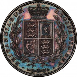 過去10年で市場に出たのは6回未満 1853年 英国 ヤング・ヴィクトリア ハーフクラウン銀貨 PCGS PR64 CAMEO