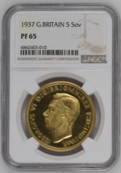 1937年 英国 ジョージ6世 5ポンドプルーフ金貨 NGC PF65 1937年 英国 ジョージ6世 5ポンドプルーフ金貨 NGC PF65