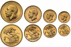 1911年 英国 ジョージ5世 プルーフ金貨&銀貨12枚セット(ロングセット) 1911年 英国 ジョージ5世 プルーフ金貨&銀貨12枚セット(ロングセット)