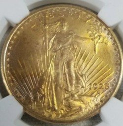55910枚のトップでオンリーワン 1925年 アメリカ セントゴーデンズ金貨 NGC MS67★