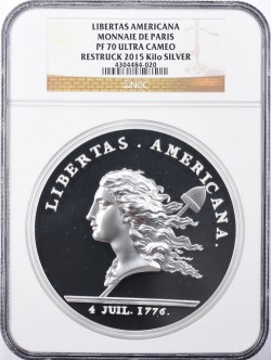 1776年 (2015年リストライク) フランス リベリタス・アメリカーナ 1キロプルーフ銀貨 NGC PF70UC