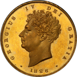 CAMEO最高鑑定 1826年 英国 ジョージ4世 2ポンドプルーフ金貨 PCGS PR65 Cameo
