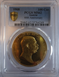 1908年 オーストリア 100コロナ金貨 雲上の女神 PCGS MS62