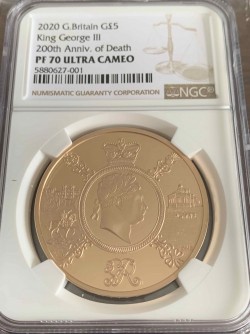 2020年 英国 ジョージ3世没200年記念 5ポンドプルーフ金貨 NGC PF70UC 