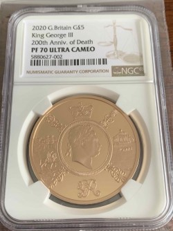 2020年 英国 ジョージ3世没200年記念 5ポンドプルーフ金貨 NGC PF70UC 