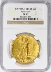 海外価格67000ドル 1907年 米国 セントゴーデンズ ハイリリーフ金貨 NGC PF65