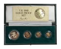 1980年 英国 ヤングエリザベスII プルーフ金貨4枚セット