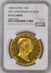 1908年 オーストリア 100コロナ金貨 雲上の女神 NGC PF62 CAMEO