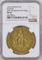 都市景観 1640年 ドイツ バイエルン マキシミリアン1世 5ダカット金貨 NGC MS63