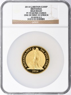 2014年 英国 ブリタニア 5オンス High Relief プルーフ金貨  NGC PF70UC