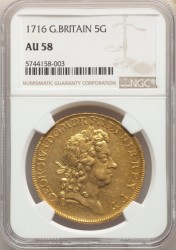 1716年 英国 ジョージ1世 5ギニー金貨 NGC AU58