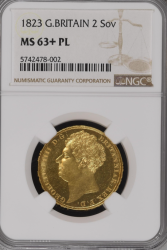 NGC 単独一位  プルーフライク1823年 英国 ジョージ4世2ポンド金貨 NGC MS63+ PL（プルーフライク）