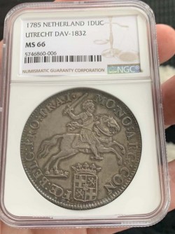 単独一位 NGC最高鑑定 1785年 オランダ Ducaton シルバーライダー銀貨 NGC MS66