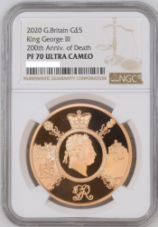 2020年 英国 ジョージ3世没200年記念 5ポンドプルーフ金貨 NGC PF70UC