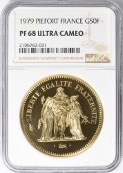 最高鑑定 1979年フランス・ピエフォーG50F (ヘラクレス）大型金貨 NGC PF68 Ultra Cameo